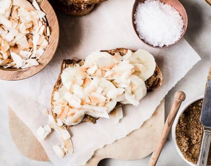 Almond Butter Toast With Bananas And Toasted Coconut