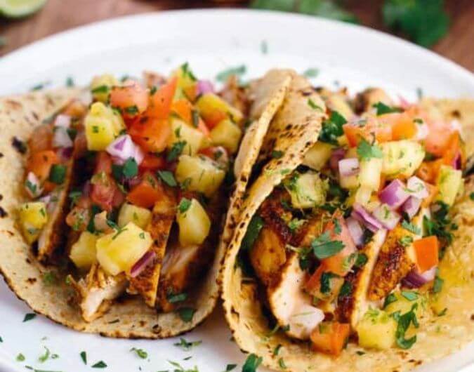Blackened Chicken Tacos with Pineapples and Salsa