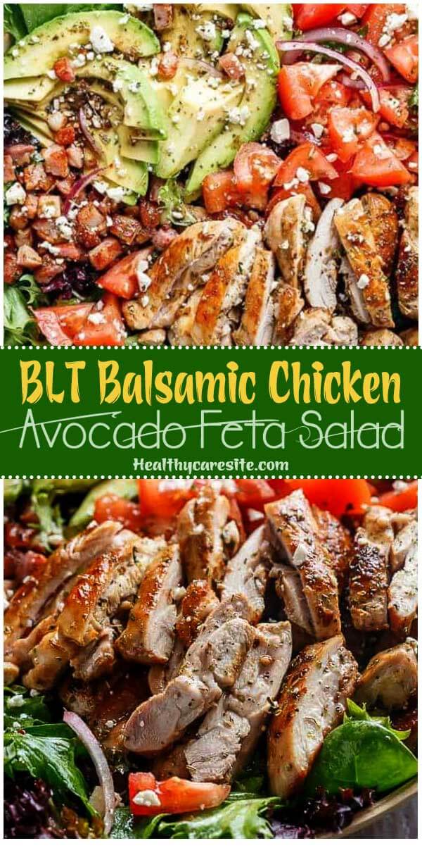 BLT Balsamic Chicken Avocado Feta Salad