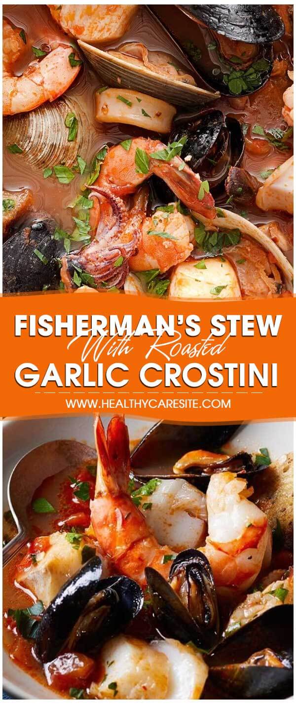 Fisherman’s Stew With Roasted Garlic Crostini