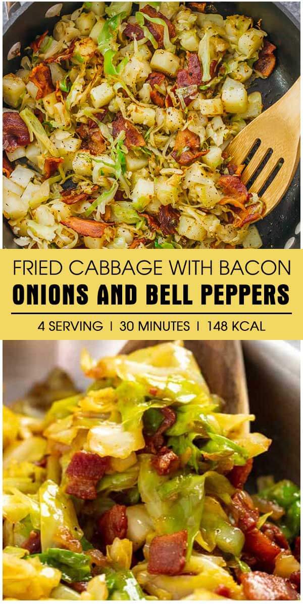 Fried Cabbage with Bacon, Onions and Bell Peppers